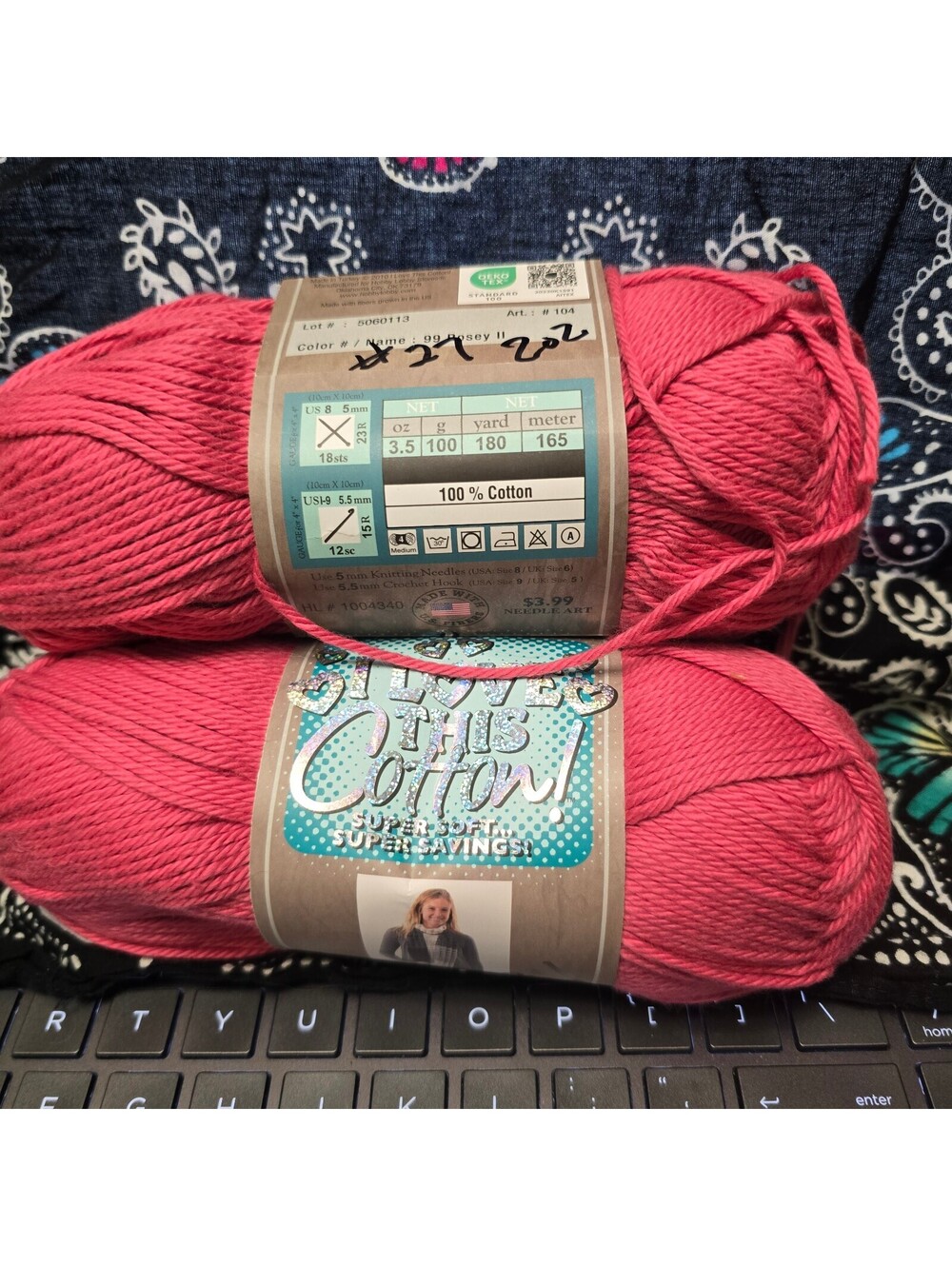 6.1 oz I Love This Cotton 99 Rosey II Pink Yarn 100% #4 Medium 1+1 skeins